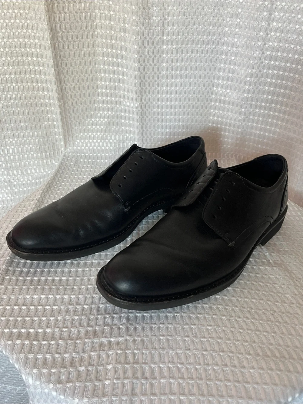 ECCO Black Leather Oxford Dress Shoes EU 45 US 11-11.5 Comfort Slip On Lace Up